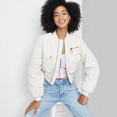 Women's Cargo Utility Cropped Bomber Jacket - Wild Fable™ Off