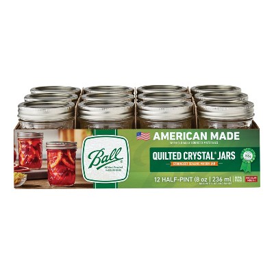Ball 8oz 12pk Glass Regular Mouth Quilted Mason Jar with Lid and Band