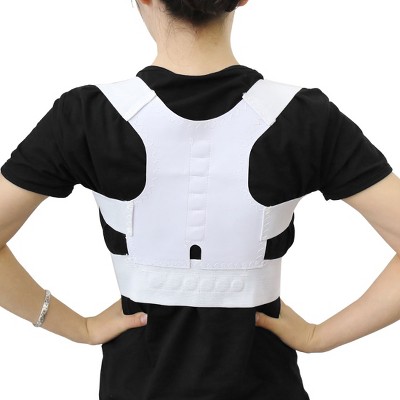 Unique Bargains Adjustable Magnet Posture Back Shoulder Corrector Support Brace Belt White 34 "x 9.4"