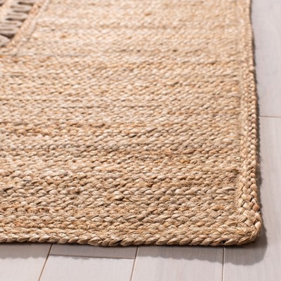 Beige Hand-Knotted Jute Rectangular Area Rug, 5' x 8'
