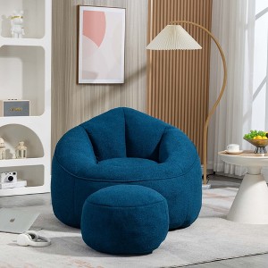 Angel Sar Armrest Blue Bean Bag Chairs for Adults with Ottoman, Memory Foam Bean Bag Chairs with Super Fiber - 1 of 4