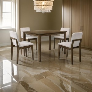 Royal Hampton 5pc Dining Table Set, 4 Padded Chairs, Beige Burlap, Brown Wood - 1 of 4