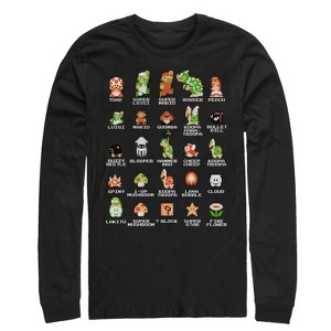 Men's Nintendo Super Mario Bros Character Guide Long Sleeve Shirt - 1 of 3