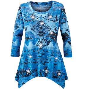 Collections Etc Diamond Aztec Design Sequin Detailed Sharkbite Tunic - 1 of 4