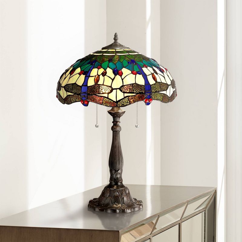 Robert Louis Tiffany Traditional Table Lamp 24" High Bronze Tree Motif Dragonfly Art Glass Shade for Living Room Family Bedroom Bedside, 2 of 6