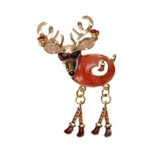 Unique Bargains Christmas Brooches YNCP7602 Alloy Dripping Wax Gold Tone Orange 1.77"x2.44" 1 Pc - 1 of 4