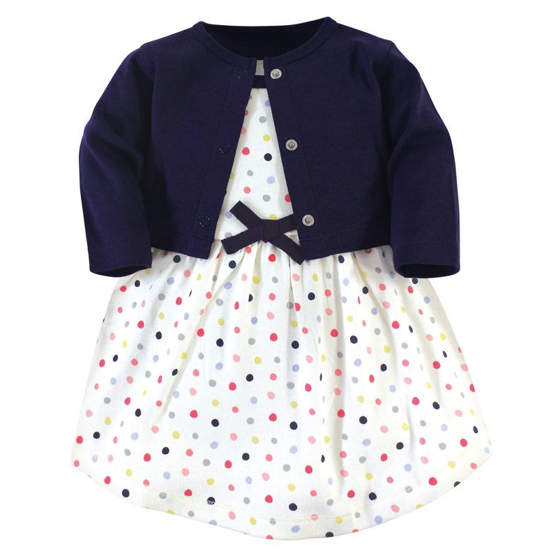 Touched by Nature Baby and Toddler Girl Organic Cotton Dress and Cardigan 2pc Set, Colorful Dot, 1 of 6