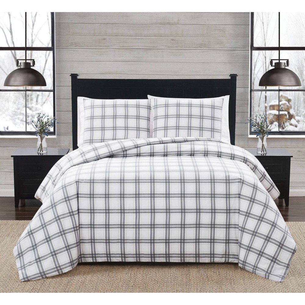 Photos - Bed Linen 2pc Twin Extra Long Plaid Flannel Duvet Cover Set Gray - London Fog