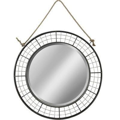 Metal Jasper Woven Decorative Wall Mirror with Rope Hang Matte Black - StyleCraft