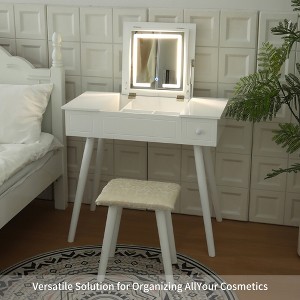 Gulches Vanity Desk Set with LED Lighted Mirror & Power Outlet, Flip Top Makeup Vanity Table with Drawers & Cabinet, for Bedroom, Bathroom, - 1 of 4