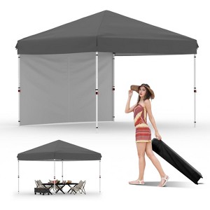 10x10 Pop Up Canopy with 1-Sidewall, Outdoor Tent with Portable Roller Bag - 3 Adjustable Height, 4 Weight Bags for Garden, Sports, Beach - 1 of 4