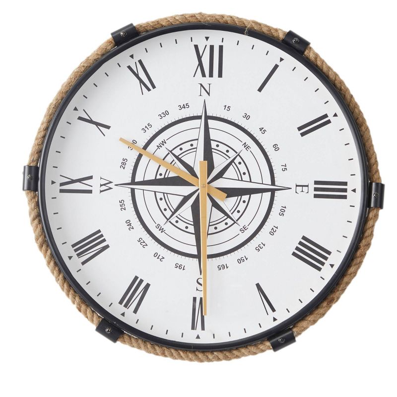 19&#34;x20&#34; Stainless Steel Compass Wall Clock with Rope Accents Brown - Olivia &#38; May, 1 of 7