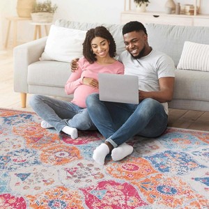 Okak Cream Floral Design Chenille Large Washable Area Rug for Living Room,Bedroom,All Size Indoor Non-slip Rug - 1 of 4