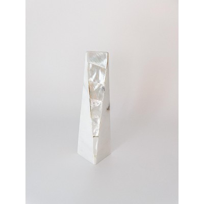 Anaya 8" White Marble & Mother of Pearl Large Candle Holder