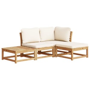 vidaXL Patio Lounge Set - 4 Piece - Acacia Wood Furniture with Cushions - Garden/Patio/Deck Seating - Modular Design, Cream White Cushions Included - 1 of 4