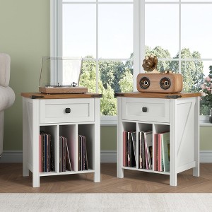 Night Stand, Nightstand with Charging Station, Record Player Stand, Vinyl Record Storage, End Table - 1 of 4