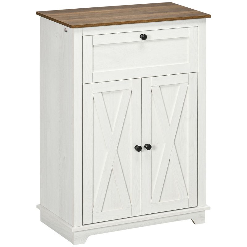 HOMCOM Farmhouse Storage Cabinet, Sideboard with Double Doors, Drawer, and Adjustable Shelf for Kitchen, Bedroom, Living Room, White, 4 of 7