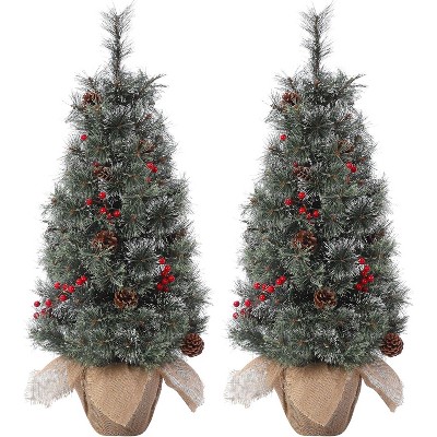 3ft Snow Flocked Artificial Christmas Tree with Multi-Function LED Lights & Red Berries, Perfect Holiday Decor for Small Spaces & Tabletops