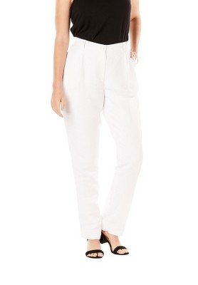 Jessica London Women's Plus Size Linen Pleat-Front Pant
