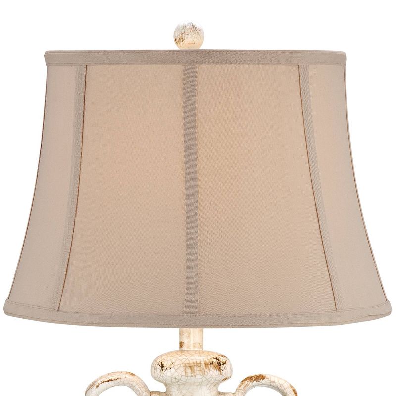 Regency Hill Isabella Country Cottage Table Lamp with Black Riser 31 1/4" Tall Crackled Ivory Ceramic Beige Bell Shade for Bedroom Living Room Bedside, 3 of 6
