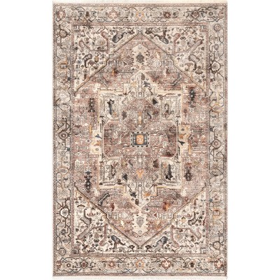 Harriet Light Brown Synthetic Medallion Square Area Rug
