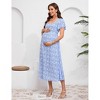 Women's Summer Maternity Floral Midi Dress Casual Sweetheart Short Sleeve Tie Back Dresses For Photoshoot And Baby Shower - 4 of 4