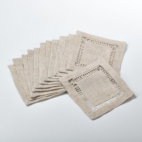 Hemstitched Linen Blend Cocktail Napkins (Set of 12) - On Sale