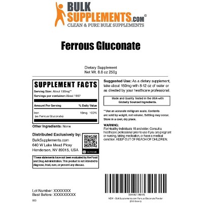 BulkSupplements Ferrous Gluconate Powder