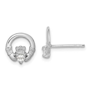 Black Bow Jewelry 10mm Cubic Zirconia Claddagh Post Earrings in Sterling Silver - 1 of 4