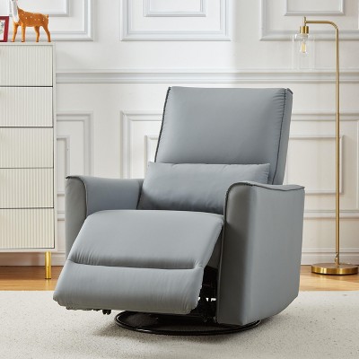 360°Swivel Rocking Recliner Chair, Glider Rocking Chair, Upholstered Faux Leather Recliner