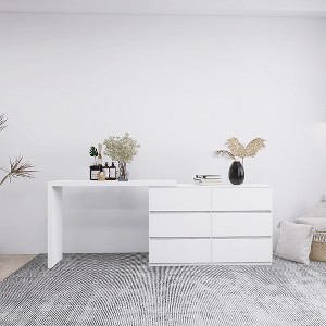 Hommoo 6 Drawers Dresser with Extended Desktop White Color - 1 of 4