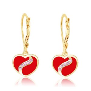 Chanteur Hypoallergenic Kids Jewelry Accessories Heart Swirl Red Crystal Yellow Gold Brass Plating Earrings leverback is made from 925 Sterling silver - 1 of 1