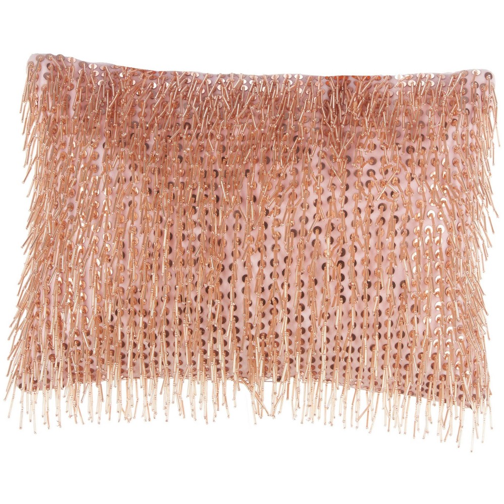 Photos - Pillow Mina Victory 10"x14" Luminescence Beaded Lumbar Throw  with Tassels Blush: Luxury Cotton, Removable Cover