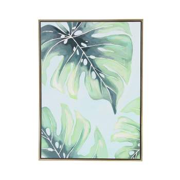Canvas Leaf Monstera Framed Wall Art with Gold Frame Green - CosmoLiving by Cosmopolitan