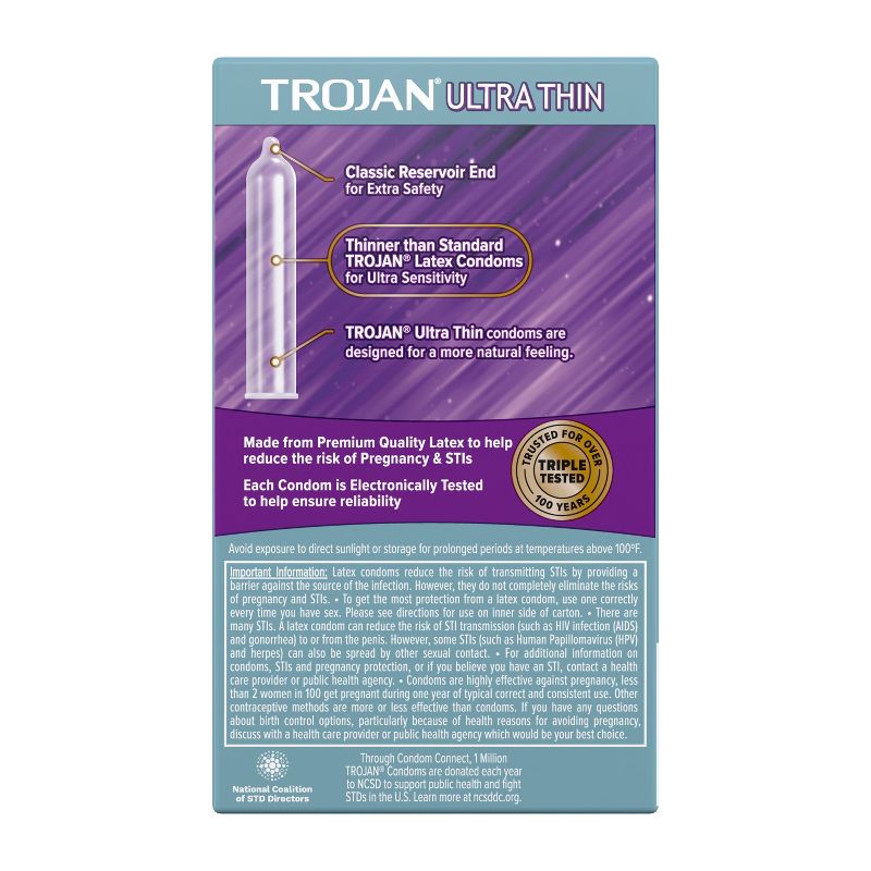 Trojan Ultra Thin Condoms For Ultra Sensitivity Lubricated Latex Condoms, 2 of 10