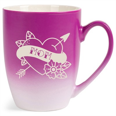 100 North Floral Heart 10 Ounce Pink and White Two Toned Ombre, Comfortably Fits Your Hands, Ceramic Tea Coffee Cup Mug, Mom