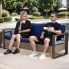 COWLOWN Dark Blue Outdoor Rattan Patio Sofa, 3-Seat Wicker Couch with Armrests and Cushions, Weather-Resistant Furniture for Backyard, Garden, Porch - 4 of 4