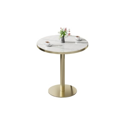 Vynxaria Elegant Round Coffee Tables with Faux Marble Top