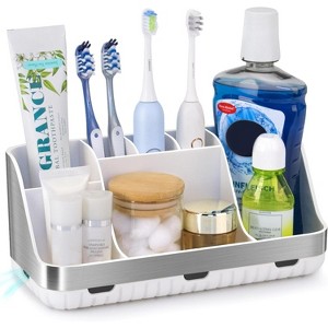 ATTOP Detachable 7 Slots Kids Toothbrush and Toothpaste Holde Drainage for Bathroom Accessories Organization Counter Vanity Storage, Wood - 1 of 4