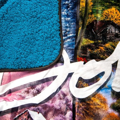 Bob Ross Oversized Fleece Sherpa Throw Blanket with Art Prints