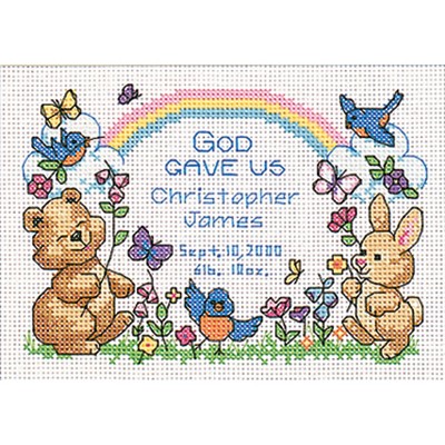 Dimensions Mini Counted Cross Stitch Kit 7"X5"-God's Babies Birth Record (14 Count)