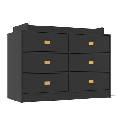 6-Drawer Baby Changing Dresser w/ Power Outlets, Nursery Dresser w/ Removable Changing Top&Pad, MDF Wood Baby Organizer