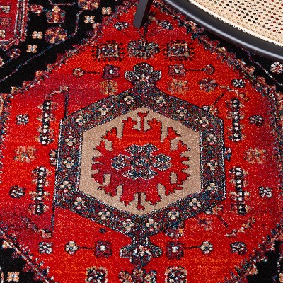 Vintage Black and Red Square Synthetic Area Rug