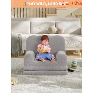 Nursery 2-in-1 Kids Convertible Sofa & Lounger - Machine Washable Teddy Fleece Toddler Couch Bed w/Anti-Slip Pad, Wave Design - 1 of 4