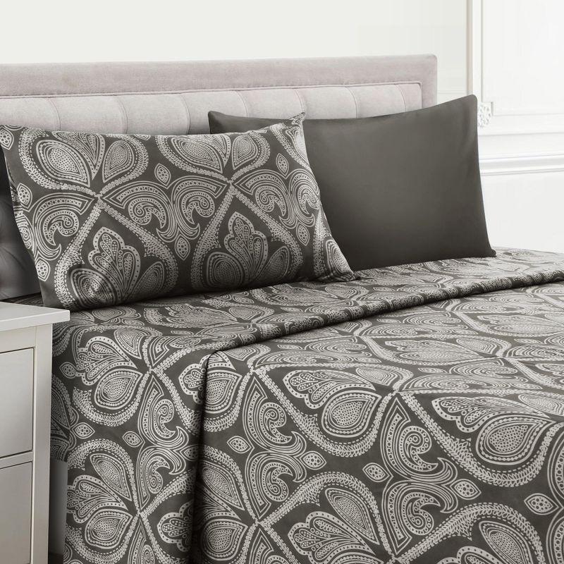 6 Piece Sheet Sets Paisley Printed Sheets Set Ultra Soft Deep Pocket Microfiber Bed Sheets - Lux Decor Collection, 2 of 6