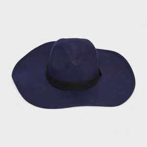 French Connection Women's Faux Suede Fedora Hat for Women - Wide Brim Fedora with Black Ribbon Band - Tan and Navy - 1 of 3