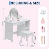 TackView Kids Vanity Desk with Mirror and Lights, Princess Makeup Vanity Table with Stool, Drawer, Open Storage Shelves & Cubbies - 3 of 4