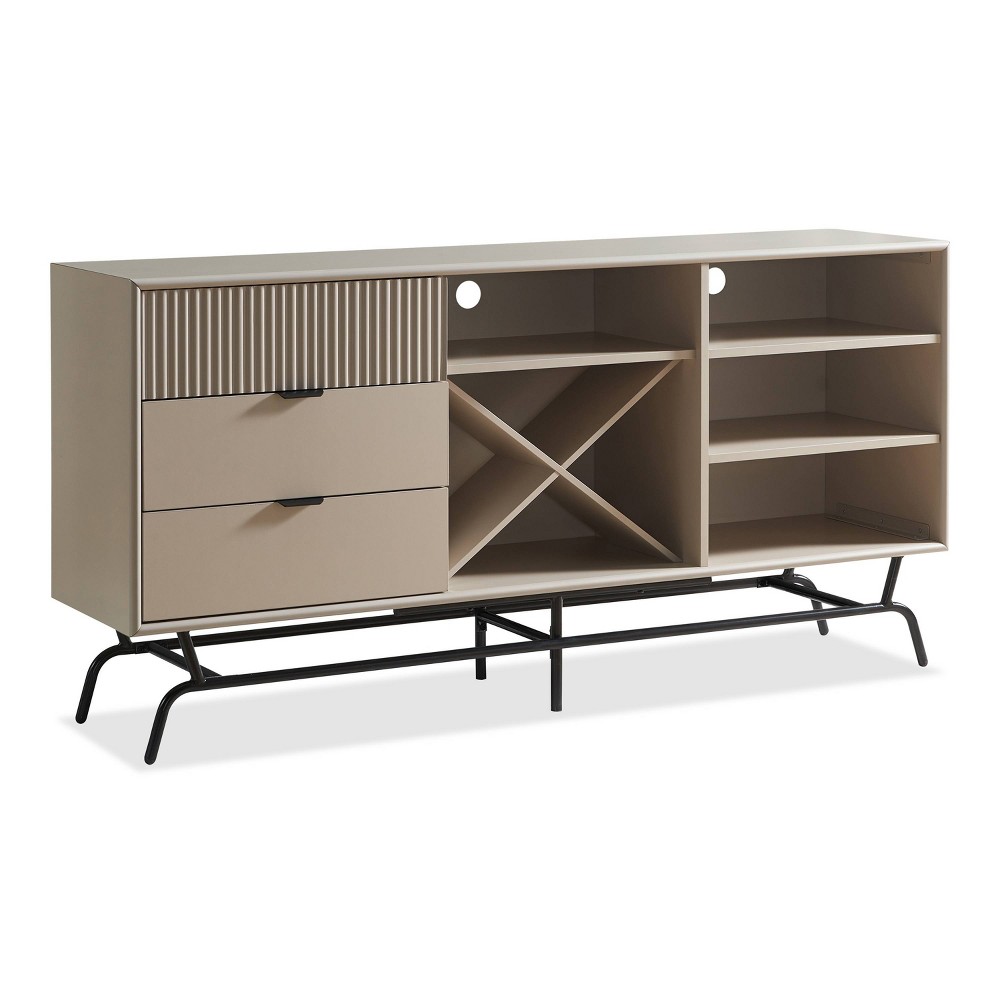 Photos - Display Cabinet / Bookcase Heath 60" Modern Buffet with Wine Cabinet Taupe - miBasics: Storage Console, 3 Drawers, 4 Fixed Shelves