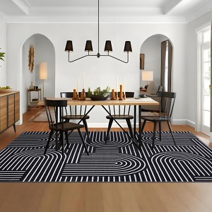 Modern Washable Area Rug, Geometric Pattern Throw Carpet with Non Slip Backing, Low Pile Stain Resistant Floor Carpet for Living Room - 1 of 4