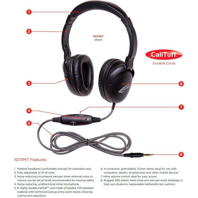 Califone NeoTech Plus 10171MT Premium, Over-Ear Stereo Headset with Inline Microphone, 3.5mm Plug, Black, 2 of 5
